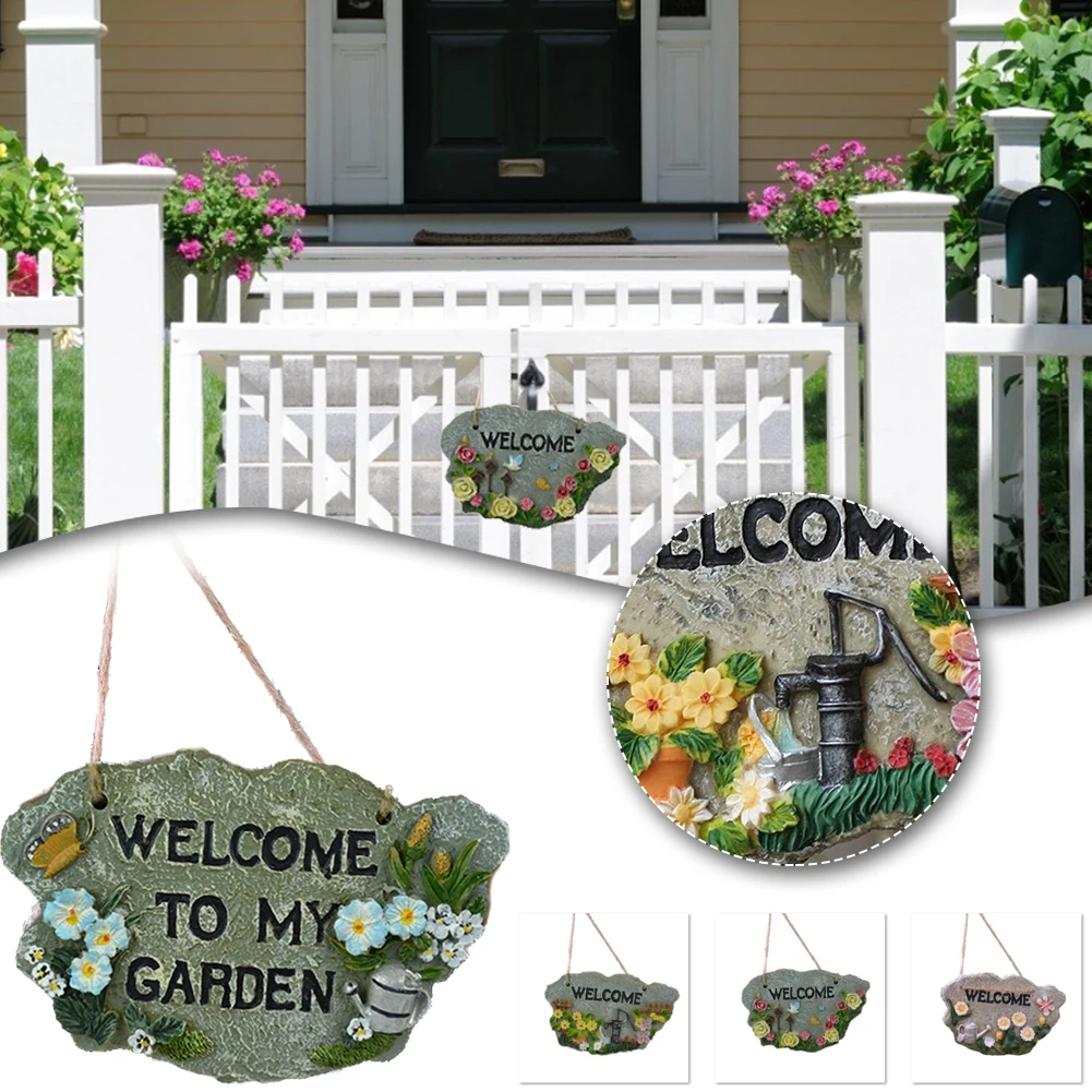 

Welcome Sign Decorative Rustic Resin Hanger Front Door Sign With Hanging Rope Home Garden Doorway Decoration Welcome Sign