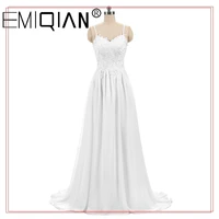 new a line long wedding dress with lace topbride marriage dresswhite chiffon bridal gowns