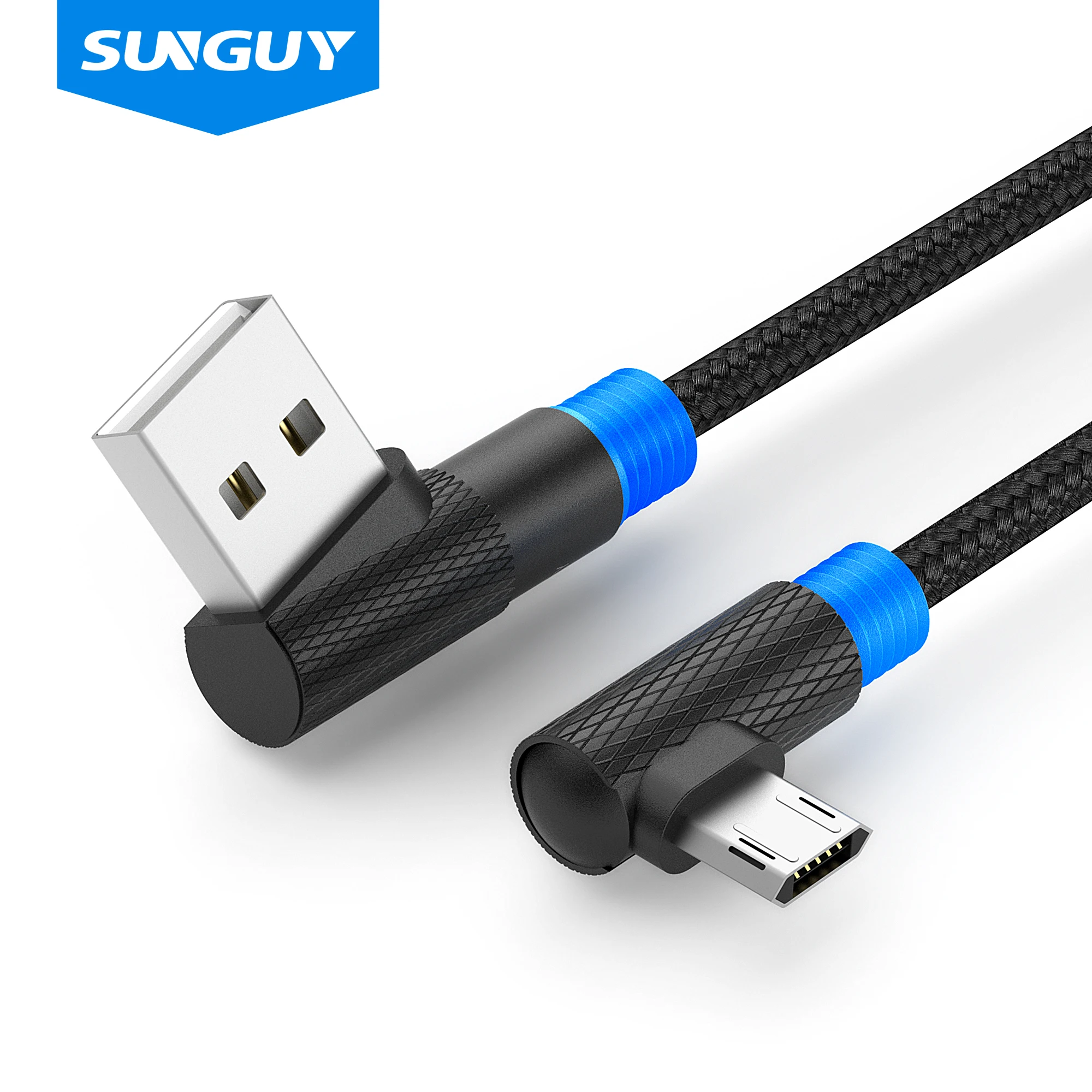 SUNGUY-Cable trenzado Micro USB Reversible, 100 unids/lote, &aacute;ngulo recto de 90 grados, carga r&aacute;pida y sincronizaci&oacute;n de datos, venta al por mayor-0