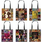 Сумка женская с мультяшным принтом афро-коричневая, модный тоут для девушек, сумка-шоппер для латины Af, милый саквояж на плечо