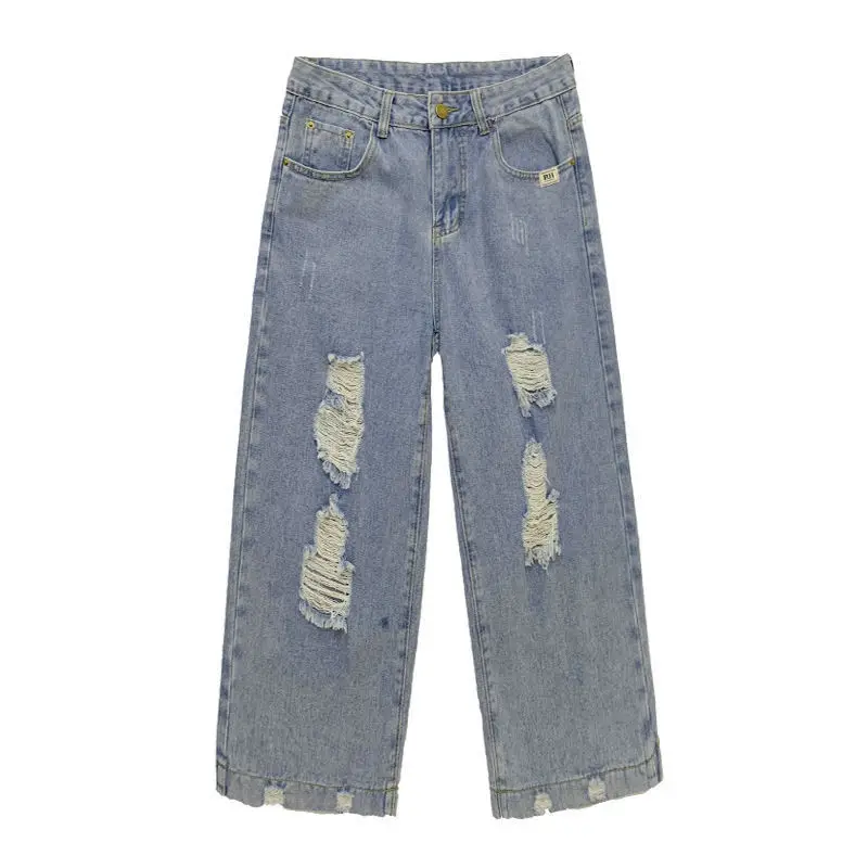 

Short Women's Wide Leg Pants Women's Jeans Fashion Harajuku Jeans High Waist Mother Ripped Jeans 2021 Summer Straight Pants