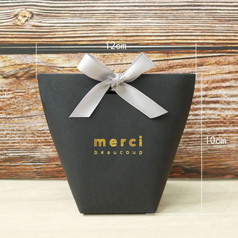 10 шт. высококлассные черно белые бронзовые &quotMerci&quot Сумки для конфет французские