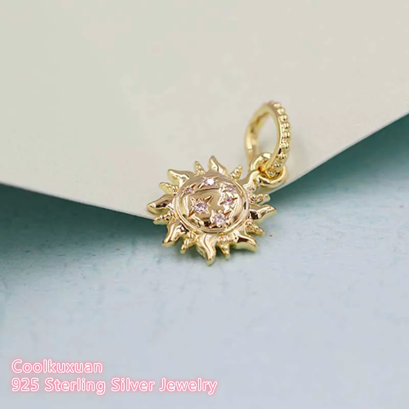 Весна 100% 925 стерлингового серебра сверкающий солнце кулон бусины подходят к