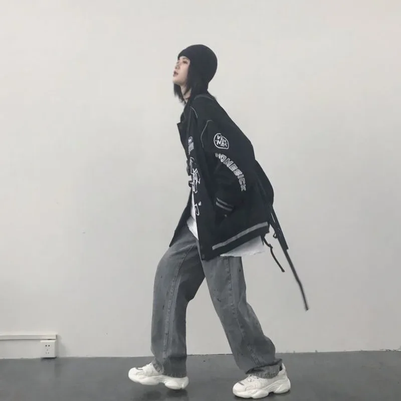 Женская куртка-бомбер в готическом стиле черная Базовая бейсбольная куртка