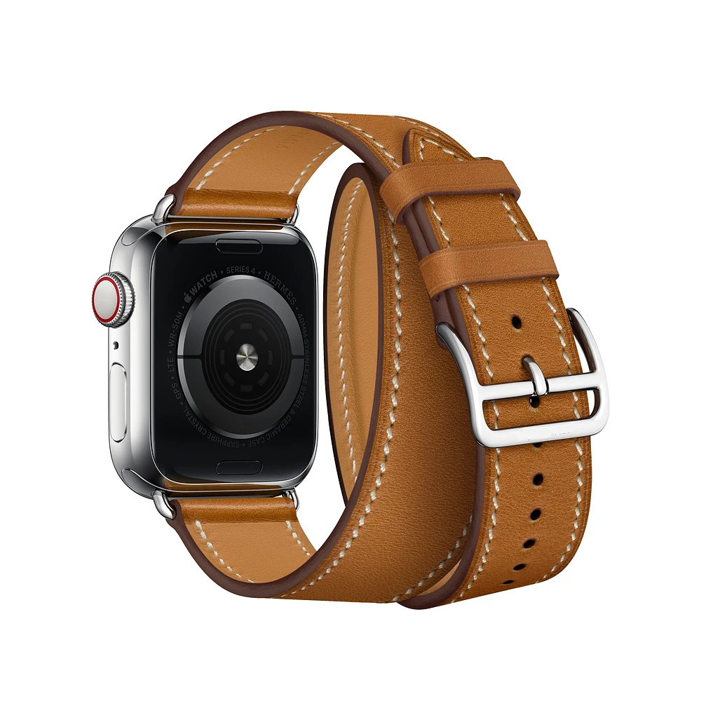Brown Для Apple Watch Series 5 4 3 2 1 44/40/42/38 мм подолом логотип на застежка из кожи Swift двойной один за туром ремешок для наручных часов iWatch - Цвет ремешка: Brown
