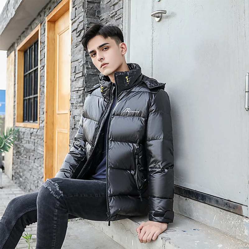 New Men's Hooded Casual 90% White Duck Down Jacket Thick Warm Shiny Parka Coat 2021 Men's Winter Clothing Down Jackets Coats
