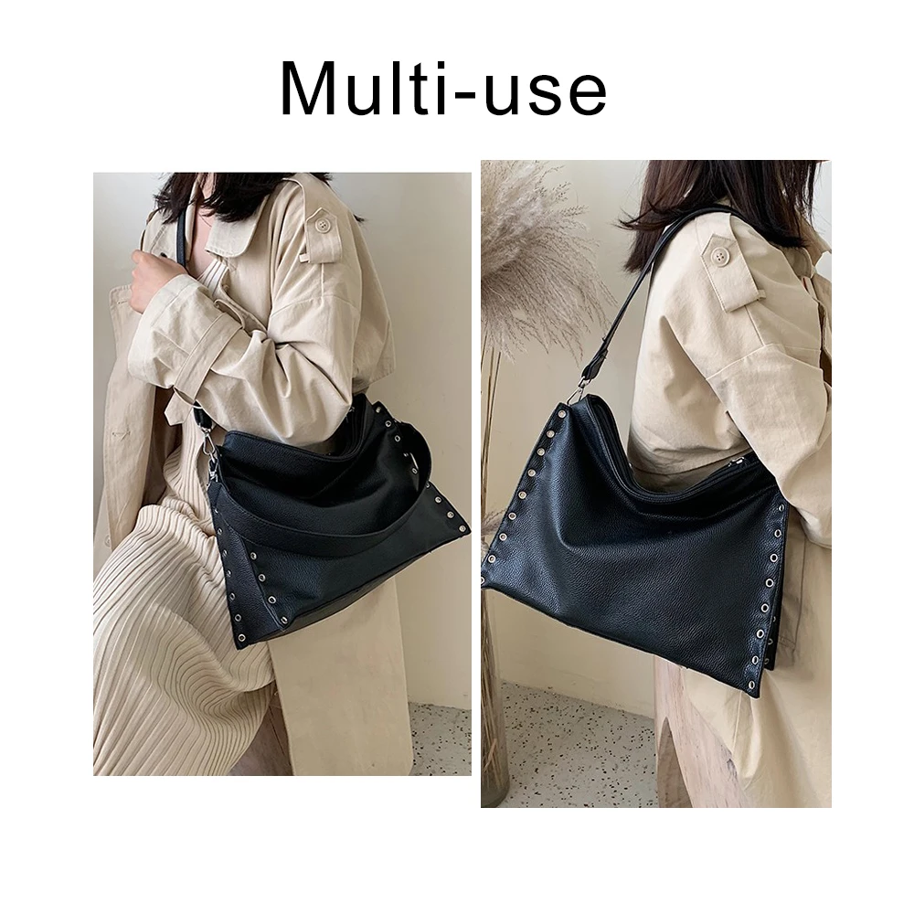 Осенняя Женская Сумка Хобо с заклепками большая женская сумка через плечо