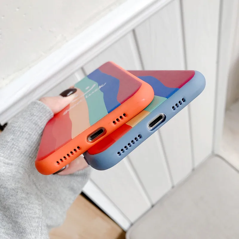 

Fashion Rainbow Liquid Slicone Phone Case For iPhone 11 Pro XS MAX X XR 6 6s 7 8 Plus Camera Protection TPU Back Cover