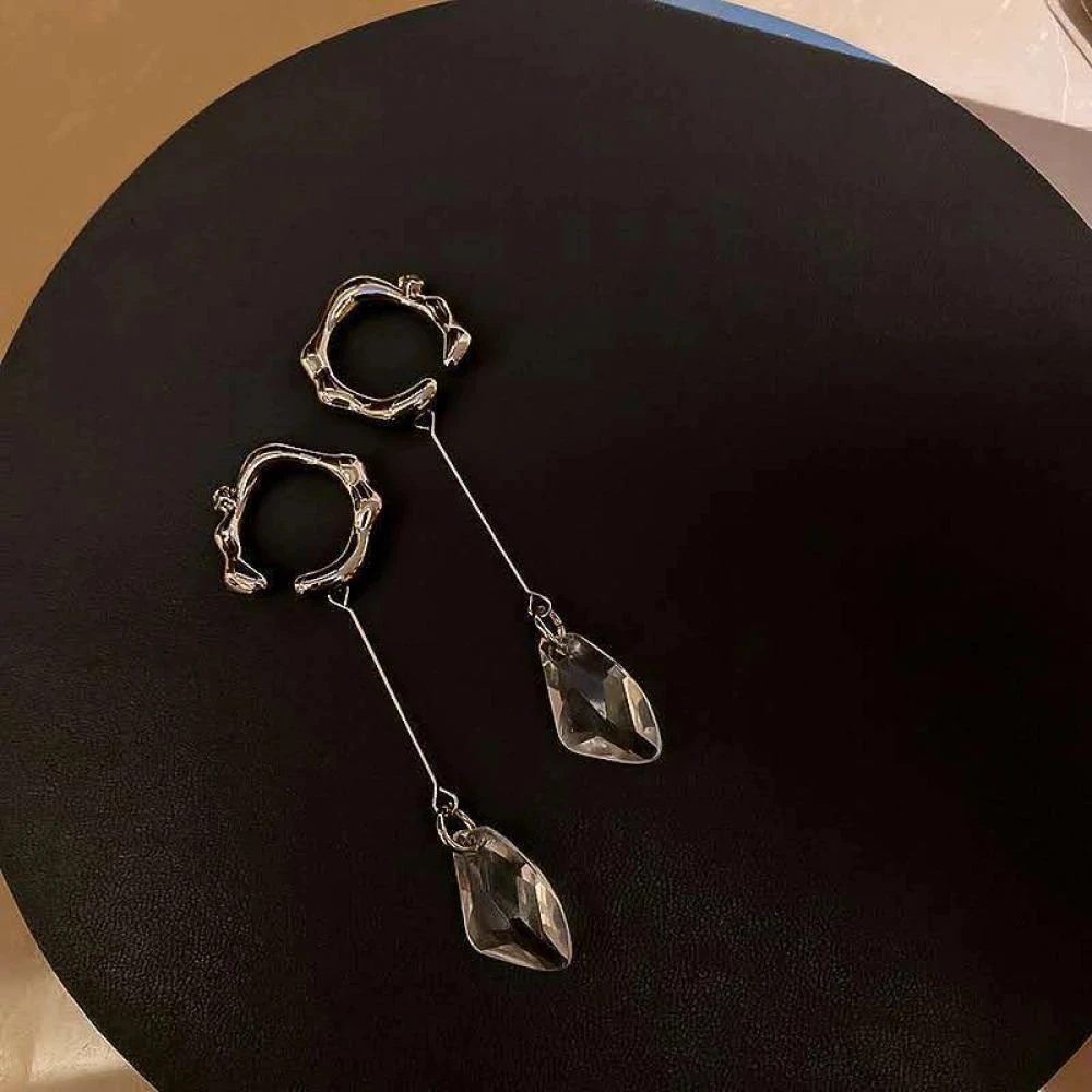 

1Pair Sliver Color Metal Geometric Ear Bone Clip Earring No Piercing Acrylic Tassel Pendant for Women Girls Party Jewelry