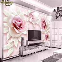 beibehang custom embossed pink rose wallpaper for living room bedroom furniture 3d decoration photo mural wall papers home decor