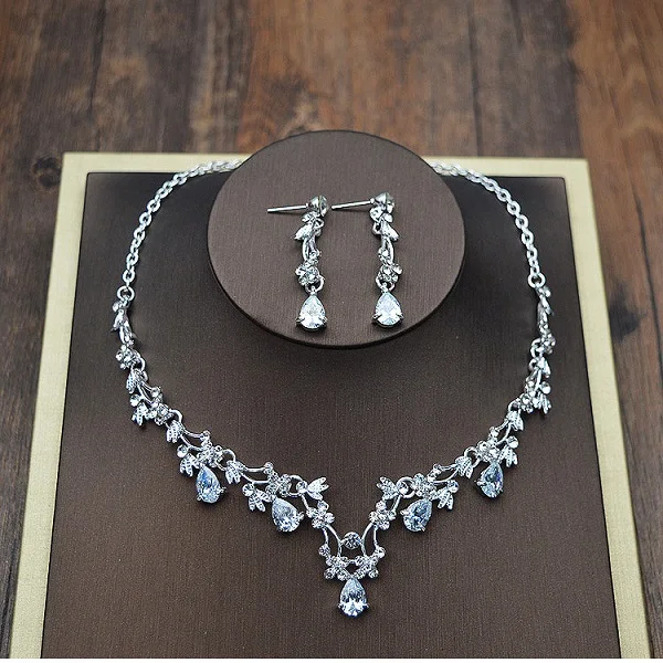 Серьги-гвоздики со стразами joia de cristal Acessorios Do Casamento Colar brincos conjunto de joias mulheres bijoux - Окраска металла: Fig