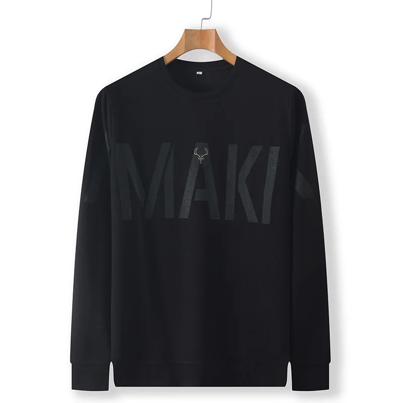 

Spring 2021 new men's extra large round neck printed long sleeve sweater