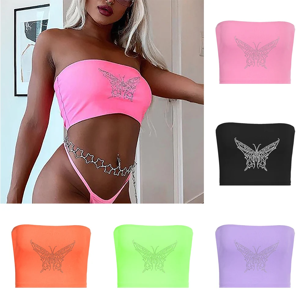 Женский топ без рукавов с принтом бабочки летний бретельками для клуба