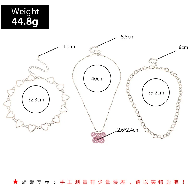 

New Fashion Punk Hollow Heart Collars Femme Chokers Multilayer Silver Color Chain Butterfly Pendant Necklaces For Women Jewelry