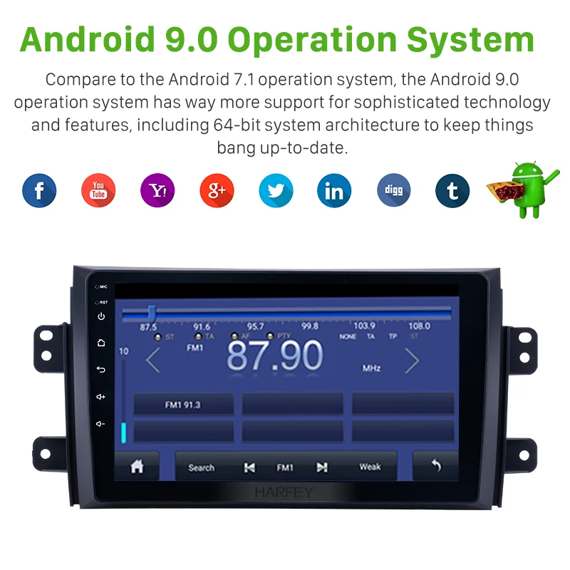Harfey Android 9 0 дюймов Автомобильный GPS Авторадио Стерео для Suzuki SX4/Fiat Sedici 2006 2012