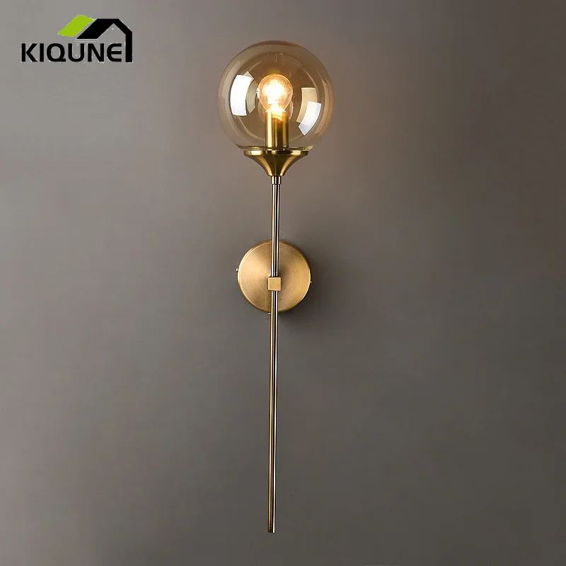 

Modern Glass Wall Lamp Creative Golden Sconces Round Nordic Lighting Fixture Home Bedside Living Room Kitchen Decoration Lights