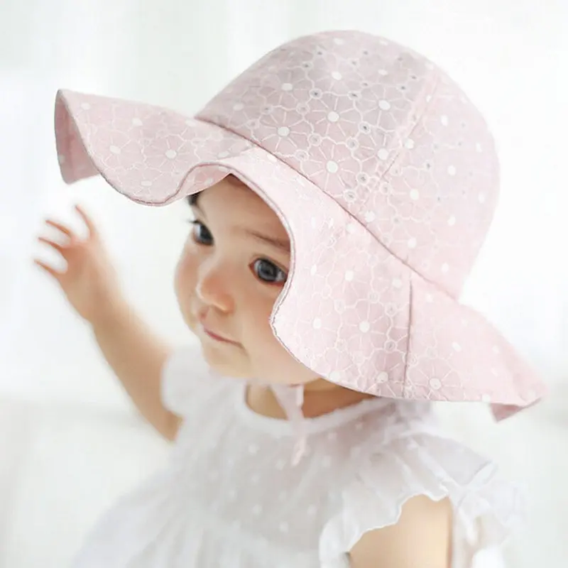 Flower Printed Baby Sun Hat Solid Color Ruffle Toddler Bucket Cap Spring Summer Wide Brim Kids Panama Fisherman Hats 1-3Y