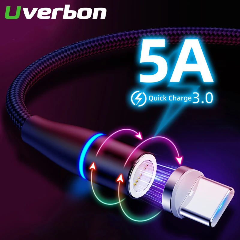 5А Магнитный кабель типа C LED USB супер быстрый зарядный телефон Type-C Магнит usb c