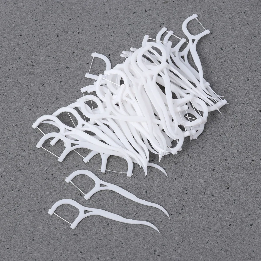 

50Pcs/Box Stain Remover Care Cleaning Tools Flosser Floss Stick Teeth Cleaner Brush Toothpick Teethpic Tooth (Whi