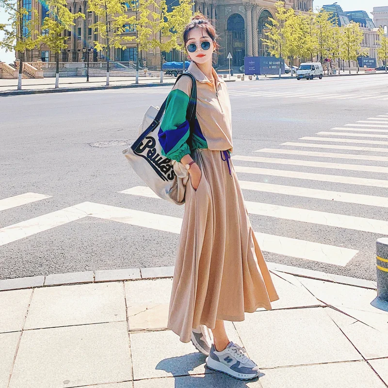 

Осеннее Новое Повседневное платье-свитер Dongdaemun контрастных цветов