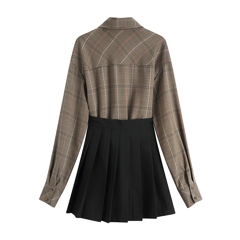Женский комплект из 2 предметов винтажная клетчатая рубашка с длинным рукавом и