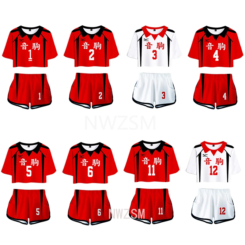 

Женский костюм для косплея Аниме Haikyuu, летние шорты с коротким рукавом и открытым пупком для болельщиков
