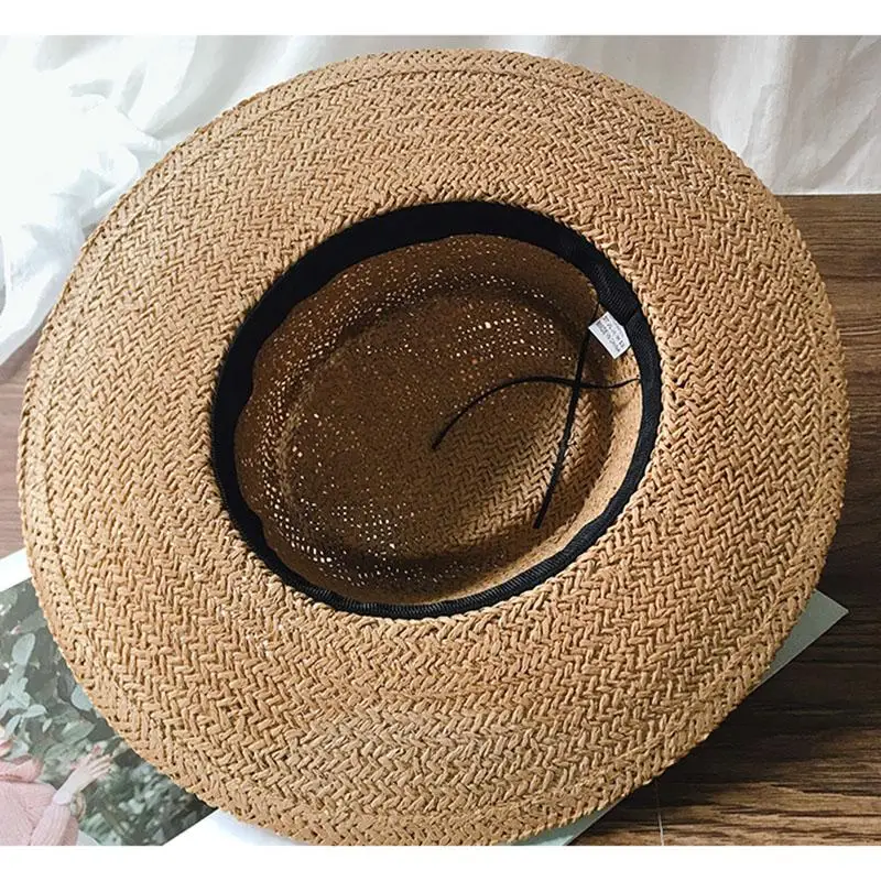 

Summer Flat Top Hat for Women Outdoor Sun Visor Straw Hats Beach Big Brim Sun Hat Fedora Jazz Cap UV Protection Women's Hats New