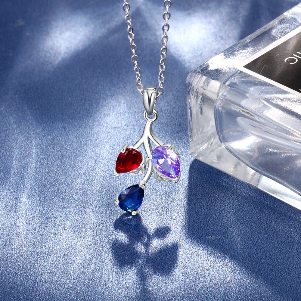 Ожерелье с листьями для мамы и дочки 3 камнями по месяцу рождения|Индивидуальные