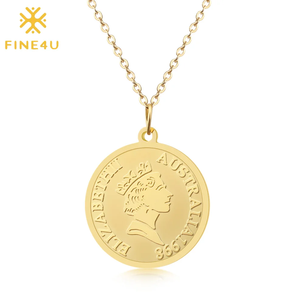 Ожерелье женское круглое из нержавеющей стали с подвеской в виде монеты и