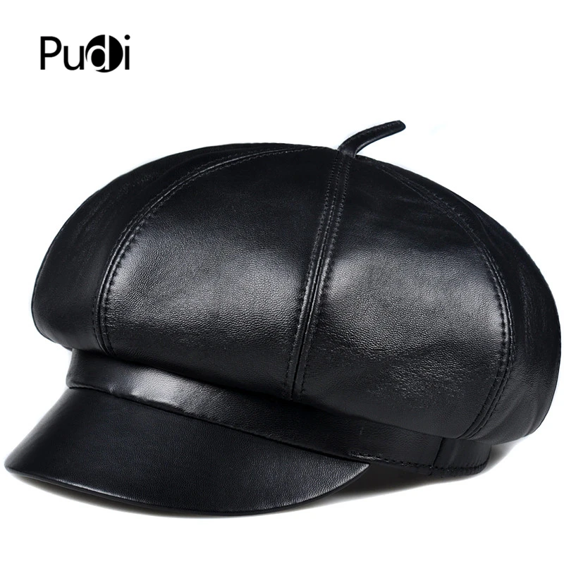 Pudi Man Натуральная овечья кожа шапка берет женские шапки Модные осенние шляпы Восьмиугольные шапочки HL903