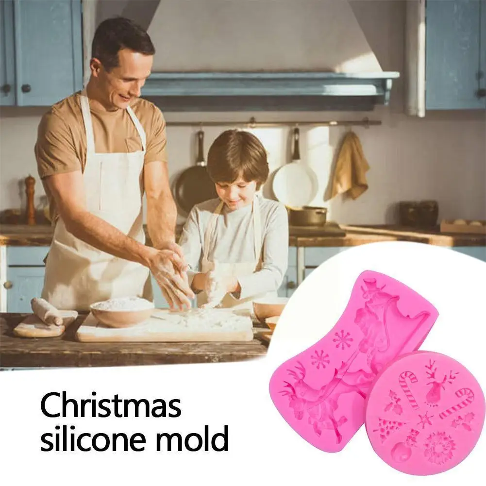 

DIY Decoration Cake Topper Mold Christmas Santa Claus Tree Round Baking Deer For Kitchen Pastry Mould Silicone Q5O2