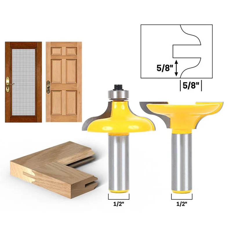 

2PC/Set 1/2" 12.7MM Shank Milling Cutter Wood Carving Door Combine Knife Carpentry Milling Cutter Kitchen Cabinet Door Knife