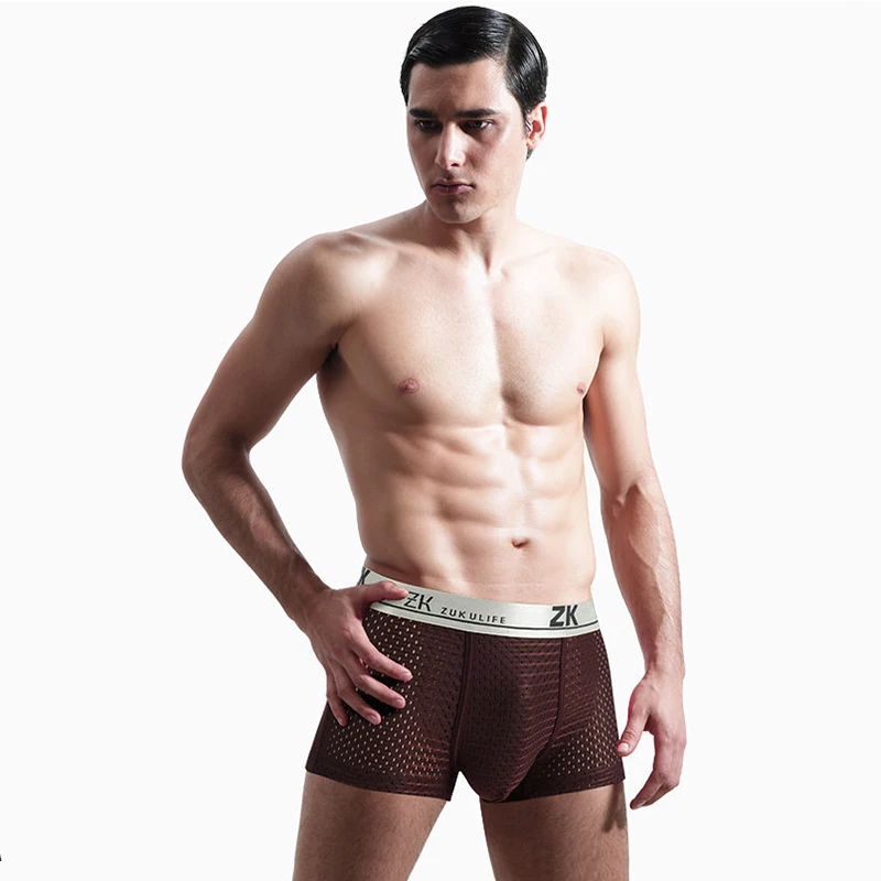 4 Pcs/Lot Men's High-end Noble Boxer Briefs Soft Breathable Regal Ice Silk Mesh Men's Panties Underwear