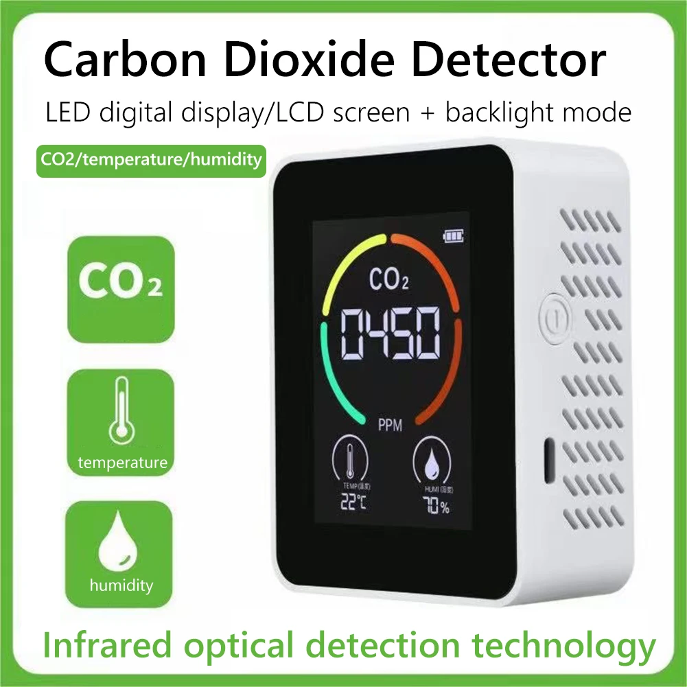 

Indoor CO2 Detector with NDIR Sensor Digital Air Quality Monitor Carbon Temperature Relative Humidity Meter for Home Office