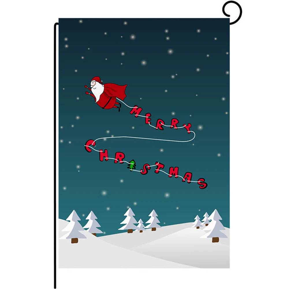 

32cmx47cm Merry Christmas Tree Snowman Print Garden Flag Banner Hanging Pendent Ornament Home Party Garden Decoration