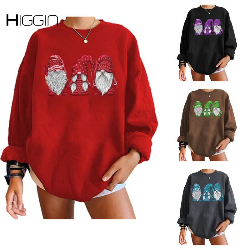 

Рождественские женские пуловеры с капюшоном с принтом Санта-Клауса, забавный Свободный Топ большого размера, флисовый Повседневный пулове...