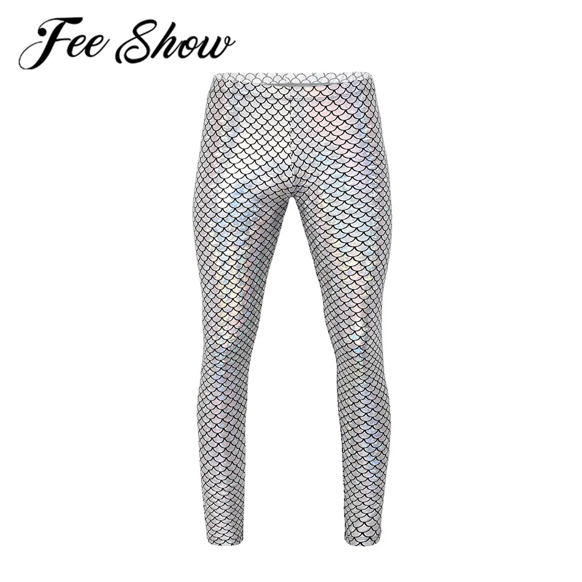 Мужские брюки взрослые мужчины блестящие Русалка рыбные весы печать средней