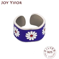 925 sterling silver new simple design rings blue flowers retro distressed opening handmade ring fashion fine jewelry