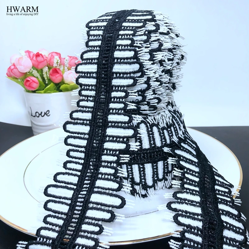 Кружевная ткань HWARM 5 ярдов 7 см черно белая свадебная юбка Водорастворимая
