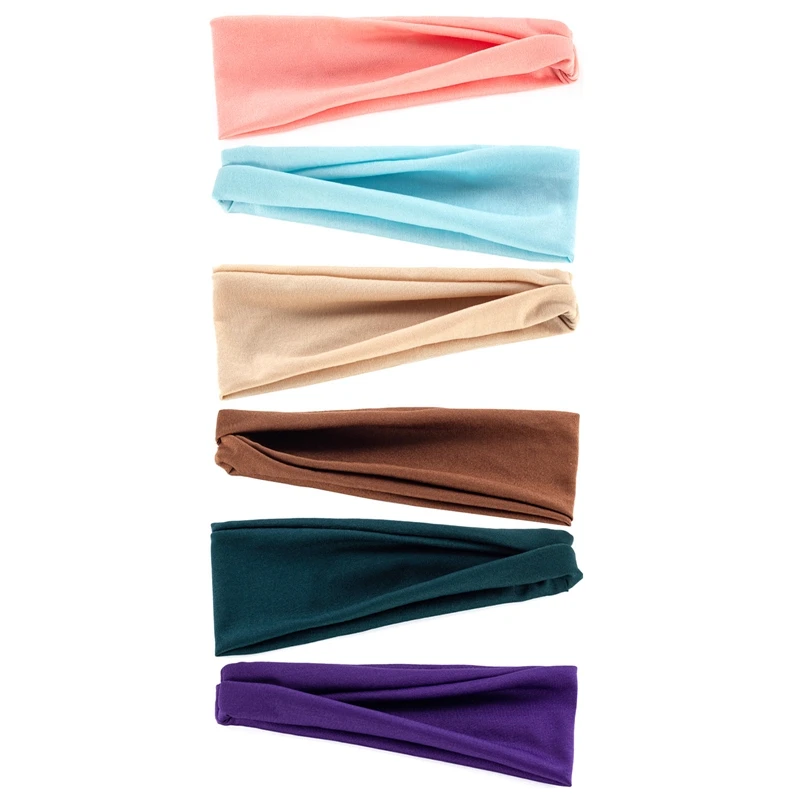 

6Pcs New Sports Stretch Hairband Cute Pure Color Wide Yoga Women Unisex Elastic Turban Hair Band Hair Accessories