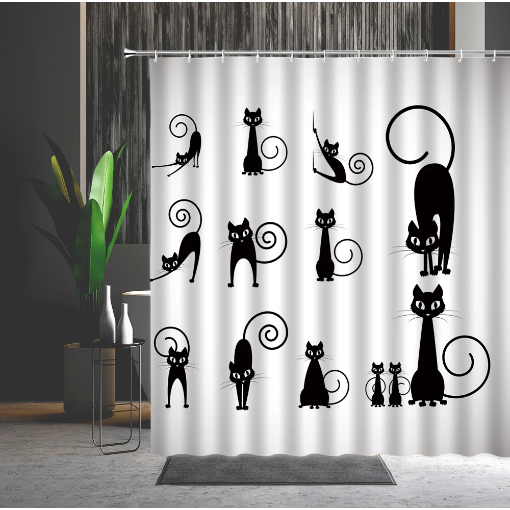 

3D Cat Shower Curtains Cute Animal Washable Fabric Bathroom Partition With Hooks Funny Ocean Adventure Waterproof Bath Curtains
