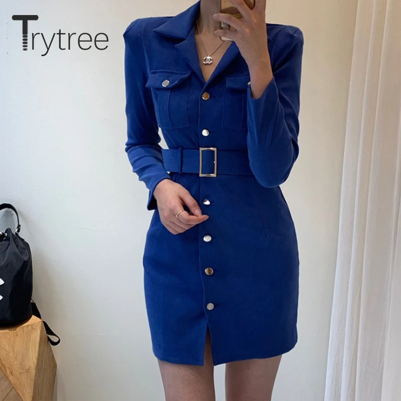 Женское Повседневное платье Trytree облегающее однобортное мини с отложным