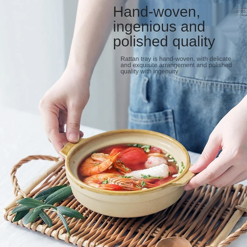 

Rattan Tray Rectangular Household Fruit Plate Dessert Cake Bamboo Woven Japanese Bread Basket