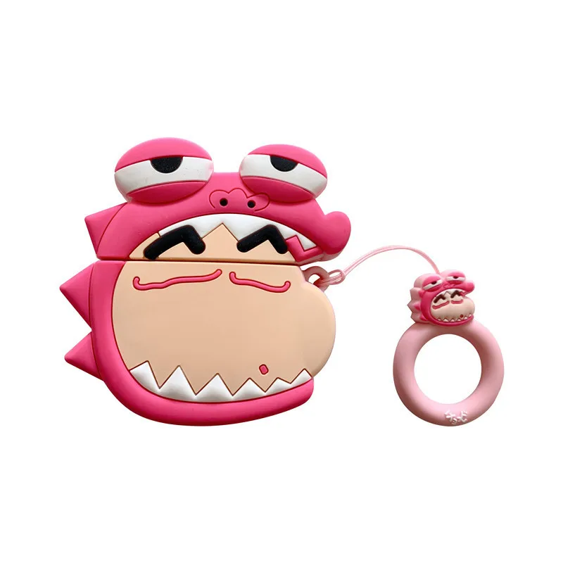 Crayon Shin-chan 3D милый мультфильм розовый динозавр Shin Chan наушники чехол для AirPods 1 2 Bluetooth гарнитура зарядная Коробка Чехол с кольцом на палец - Цвет: Crayon Shin-chan