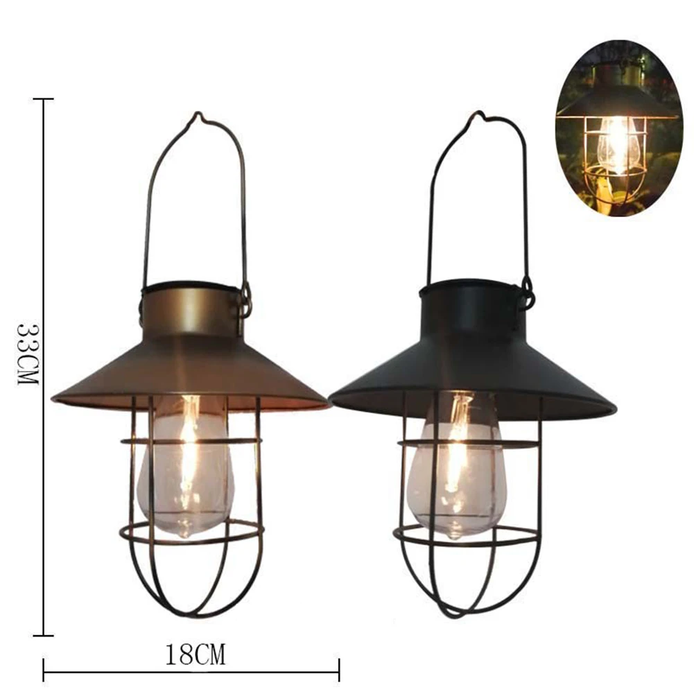 

LED Solar Lantern Light Wrought Iron Lantern Hanging Tungsten Bulb Lights Waterproof Outdoor Garden Yard Art Landscape Decor