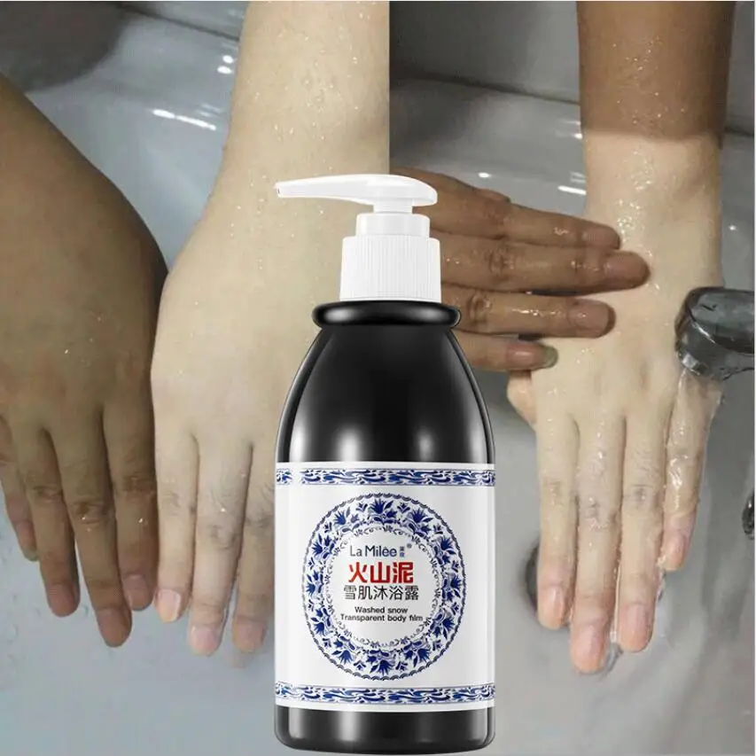 

250ml Hot Sale Volcanic Mud Shower Gel Whole Body Wash Fast Whitening Deep Clean Skin Moisturizing Exfoliating Body Care
