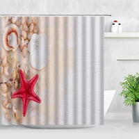 beach starfish shell shower curtains ocean scenery animal conch pearl retro blue wood board home decor bathroom bath curtain set