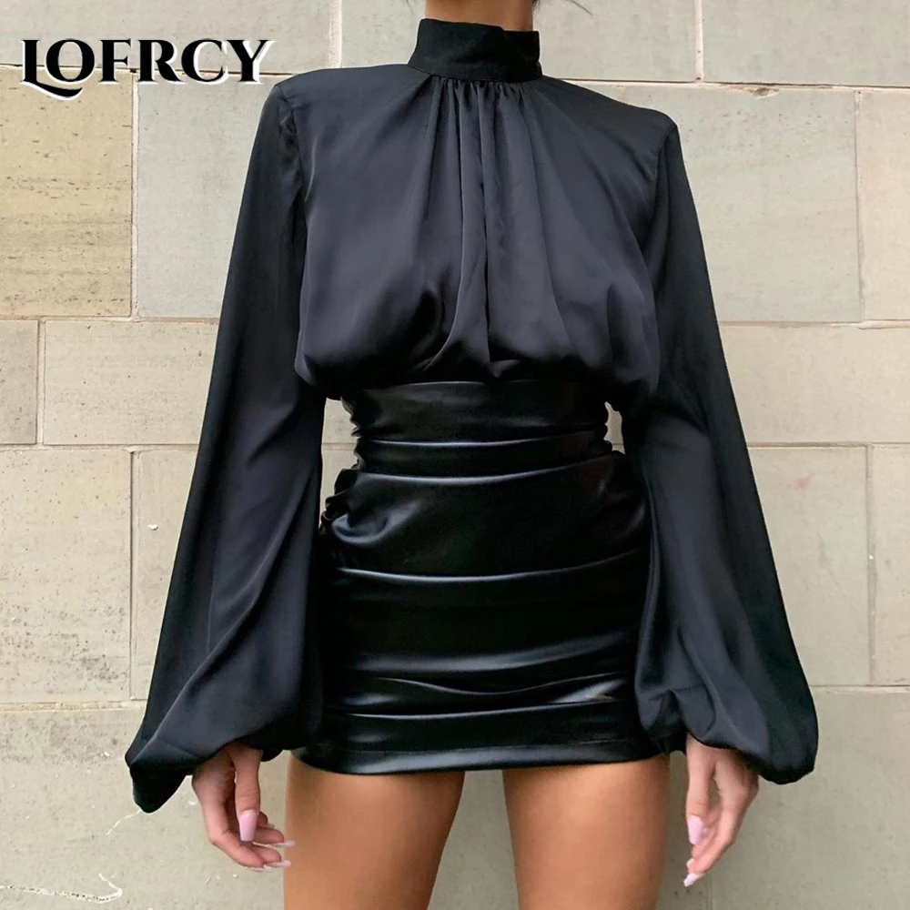 Lofrcy женская черная водолазка с длинным рукавом фонариком винтажная Повседневная