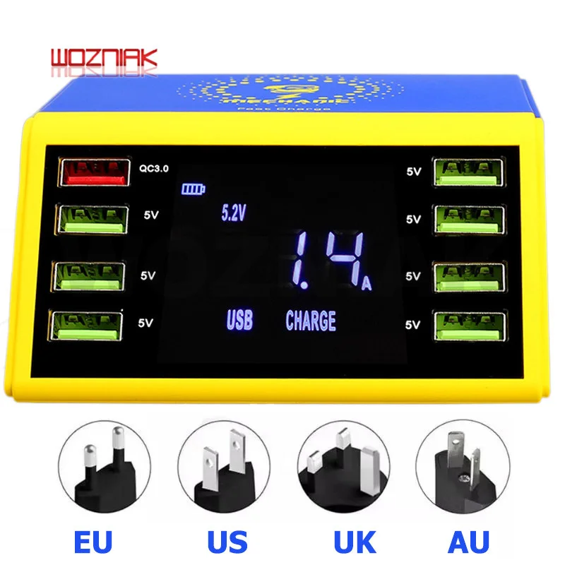 Устройство для быстрой зарядки MECHANIC с ЖК дисплеем и 8 USB портами QC 3 0 беспроводным