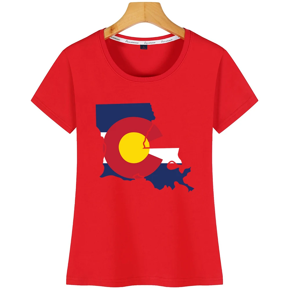 Топы футболка женская Луизиана Колорадский смешная с флагом гордыни базовая